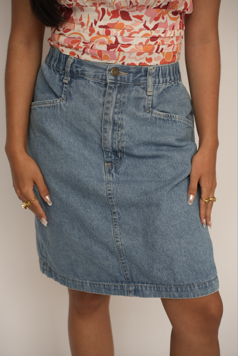 Enagua denim estilo 90’s midi